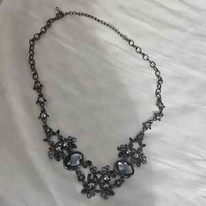 Gunmetal Crystal Floral Statement Necklace - Elegant Women Jewelry